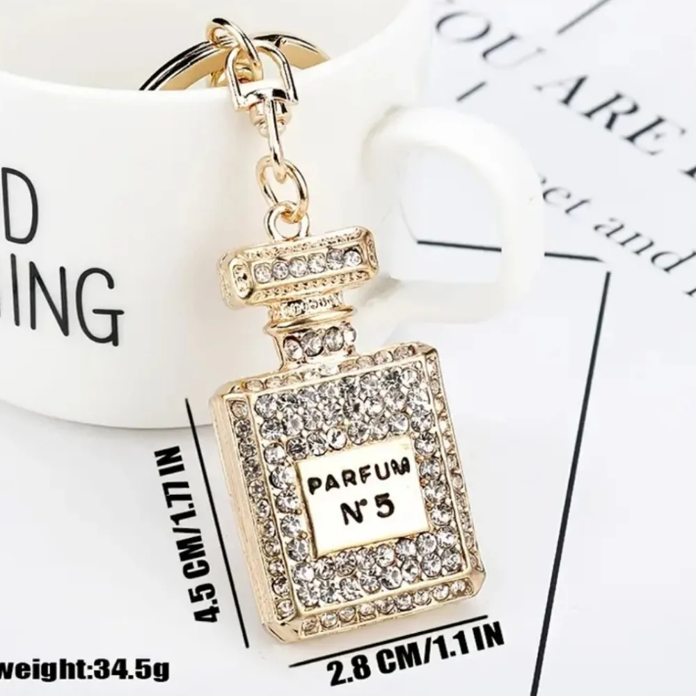 Lot of 3 Parfum Keychains No. 5 Gold Cubic Zirconia Cute Purse Charm Accessories - Picture 7 of 7